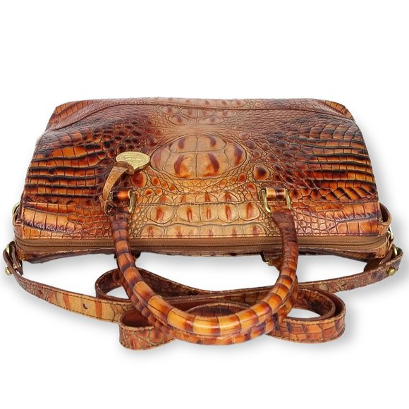 Vtg Brahmin Toasted Melbourne Stacy Crossbody Bag Croc Embossed Leather Brass - Picture 4 of 16